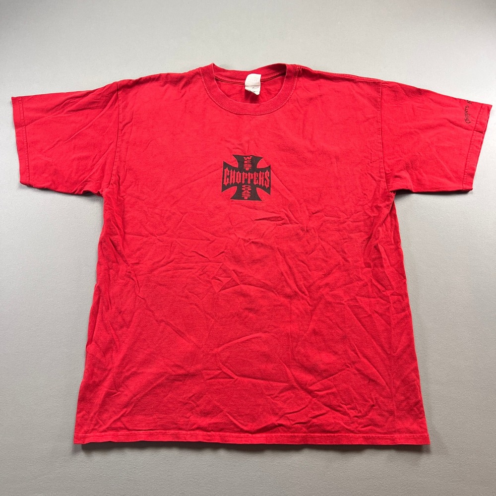 Gildan T Shirt Mens XL Red West Coast Choppers Cross Graphic Heavyweight Cotton